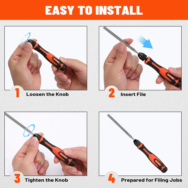 [Australia - AusPower] - ValueMax 7PCS Interchangeable Needle File Set, Small File Set Includes Flat, Flat Warding, Round, Half-Round, Square, Triangular File and A Handle, Suitable for Shaping Metal, Wood, Jewelry, Plastic 
