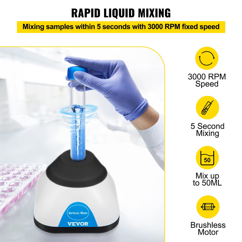 [Australia - AusPower] - VEVOR Vortex Mixer, 3000RPM Mini Vortex Mixer Shaker, Touch Function Scientific Lab Vortex Shaker, Mix Up to 50ML, 6mm Orbital Diameter for Test Tube, Tattoo Ink, Nail Polish, Eyelash Adhesives, Paint Black 