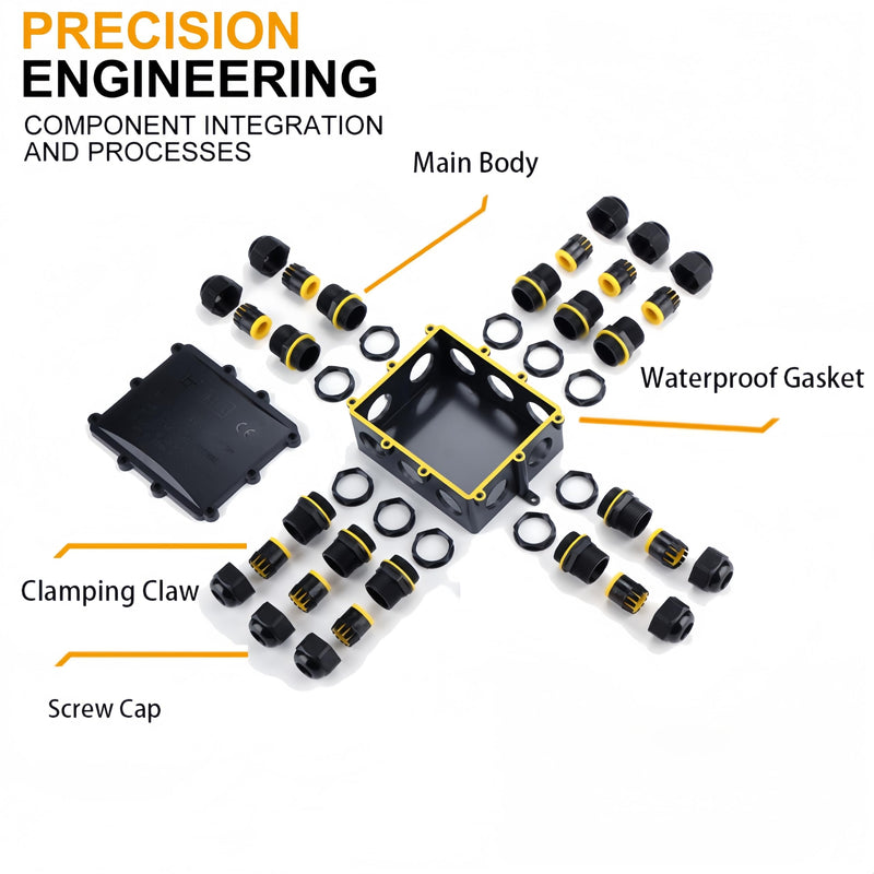 Waterproof Junction Box - IP68 10 Way M25 Large Outdoor Electrical Box for 4-14mm Cables, Heavy Duty Multi Wire Connector for Garden Underground and Exterior Power Wiring black 10-Way O-Shaped Waterproof Box