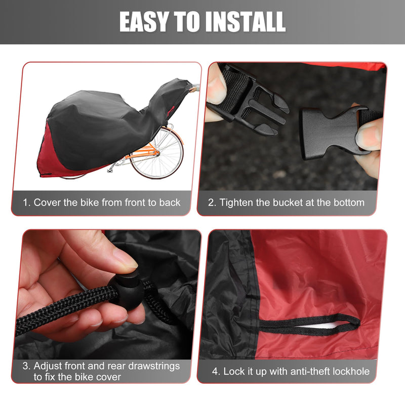 [Australia - AusPower] - uxcell Bike Cover Outdoor Waterproof Bicycle Cover Sun Dust Wind Proof Bike Rain Covers for Mountain Road Electric City Bike Red X-Large 