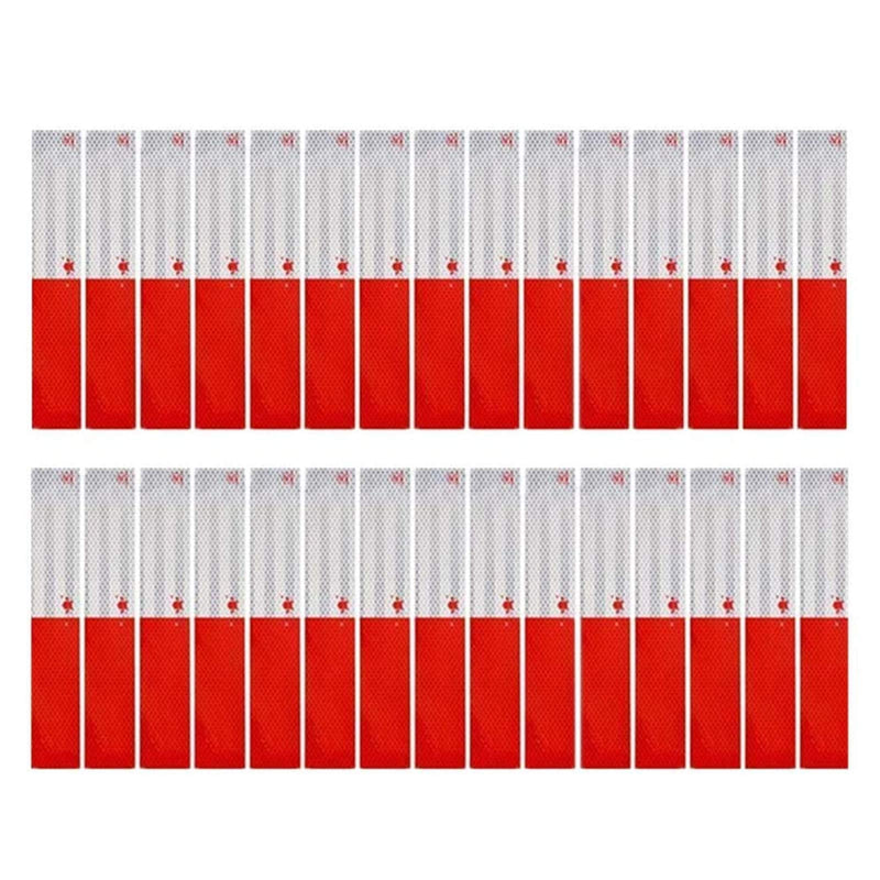 Reflective Tape 2" × 12" × 30 Pack Red/White Conspicuity Safety Caution Warning DOT-C2 Self-Adhesive Tape Trailer Reflector - for Cars, Trucks, Trailers, Boats, Signs