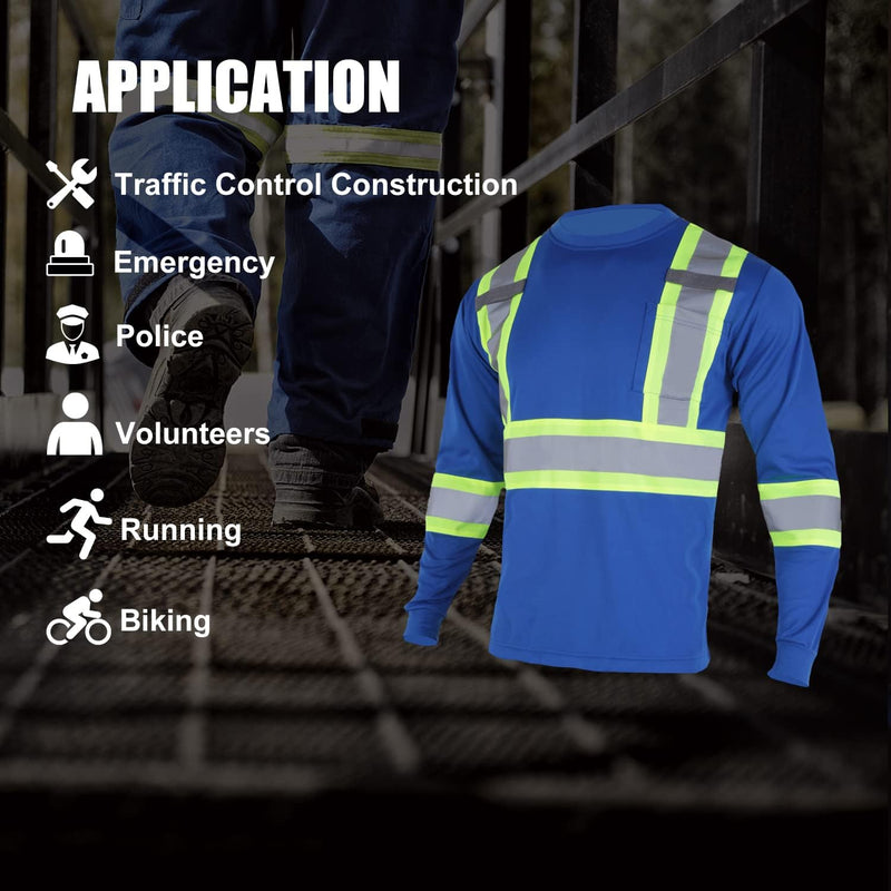 FONIRRA High Visibility Shirts for Men 3 Pack Reflective ANSI Class Hi Vis Safety Construction Work T Shirt Long Sleeves Large Mix-3pcs