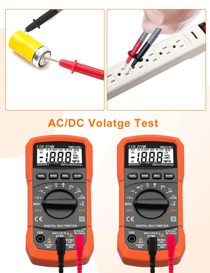 [Australia - AusPower] - Digital Multimeter,Multimeter Tester, High Sensitivity Voltmeter Ammeter Ohmmeter NCV Circuit Checker Measures AC/DC Voltage,AC/DC Current, Resistance, Diodes, Continuity, Transistor (Black) Black 