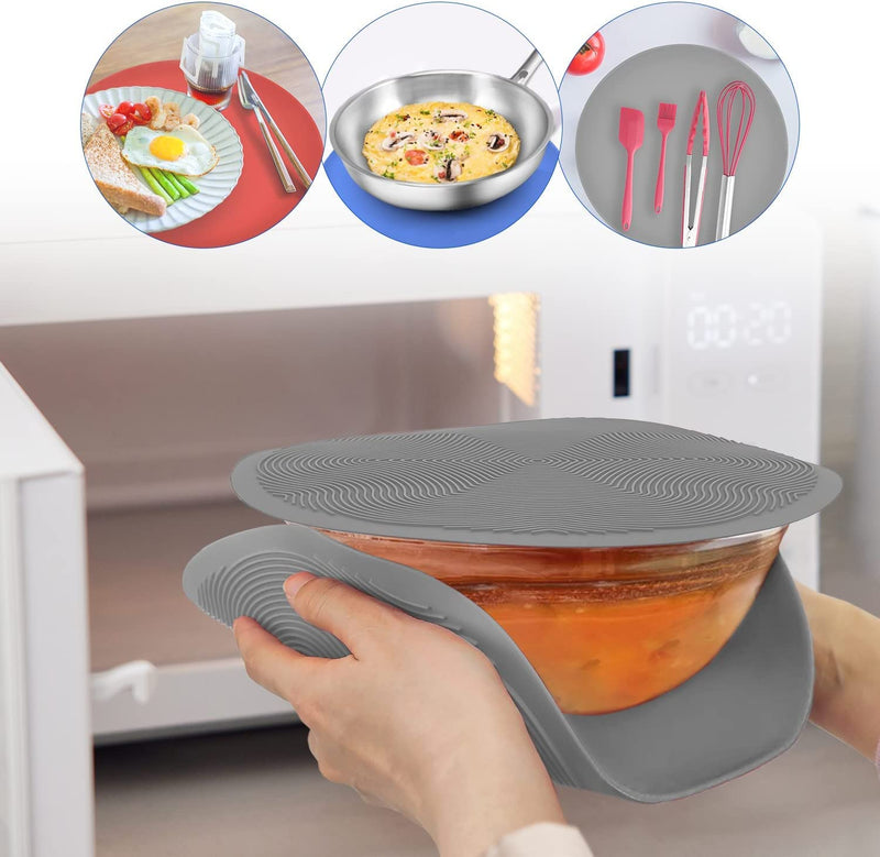 Pack 2,KooMall 12 10 8 Inch Multi-use Microwave Mat, Trivet, Pot Holders, Drying, Baking, Place Mat, Utensils Rest, Silicone Cover Pad for Hot Pot Pan,Plates Dishes Kitchen Counter,Heat Resistant,Gray 2pack 12+10+8 Gray