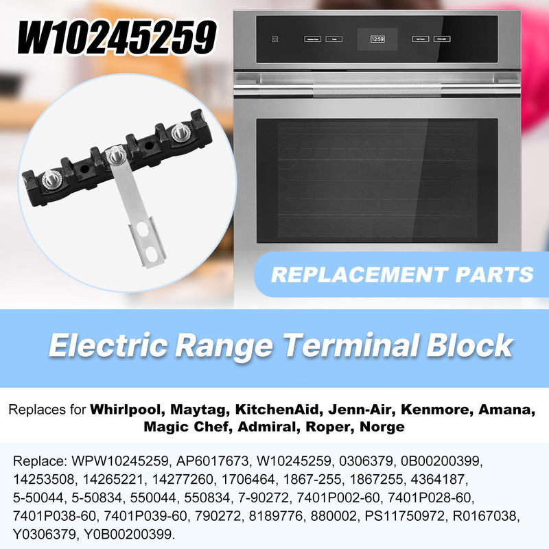 [Australia - AusPower] - W10245259 0306379 Electric Range Terminal Block Compatible with Whirlpool,10pcs Heat Shrink Tube and 5pcs O-Type Cable Terminal 