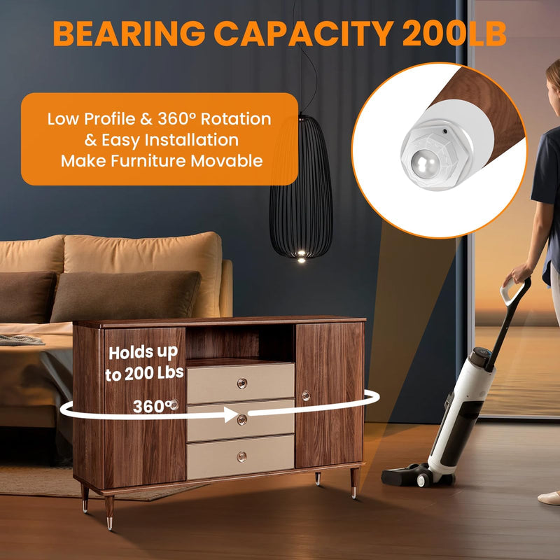 [Australia - AusPower] - 4Pcs Ball Bearing Rollers, 360º Rotation Universal Ball Casters, 200Lbs Self Adhesive Mini Caster Wheels for Trash Can, Storage Box, Small Furniture (White) White 