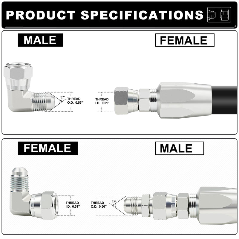 [Australia - AusPower] - 3/8’’ hydraulic fittings 90 degree, 3/8" Male JIC x 3/8" Female JIC Swivel, 5PCS 