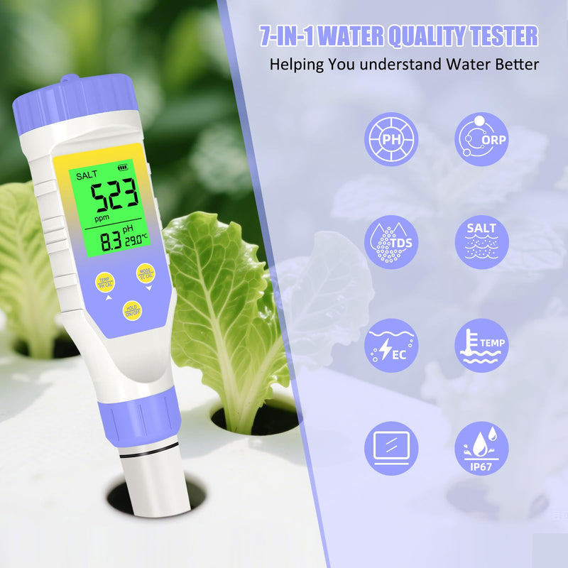 [Australia - AusPower] - pH Meter for Water Hydroponics, 5-in-1 pH TDS EC Salt Tester for Water Nutrient Solution, Simultaneous Display of pH EC Temp for DWC Reservoir Tank, Aeroponic Garden, Growing System Purple 