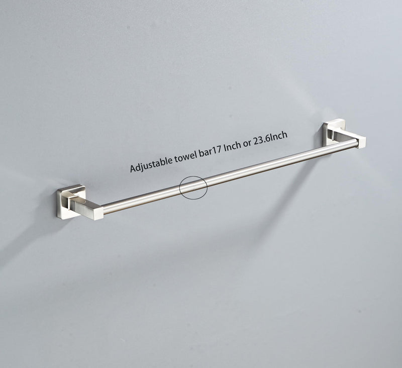 Brushed Nickel Bathroom Hardware Set 4 Pieces,Bathroom Accessories Set Stainless Steel Wall Mounted, Hand Towel Bar, Towel Ring, Robe Towel Hooks,Toilet Paper Holder,Towel Bar Set, 23.6 Inch Brushed Nickel 23.6Inch
