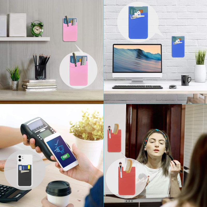 [Australia - AusPower] - SS Card Holder for Back of Phone, Phone Wallet Stick-on Credit Card Sleeve Pocket Silicone Cell Phone Pouch Compatible for iPhone,Samsung Galaxy and Most SamrtPhones 4 Pack Black+White+Gray+Pink 