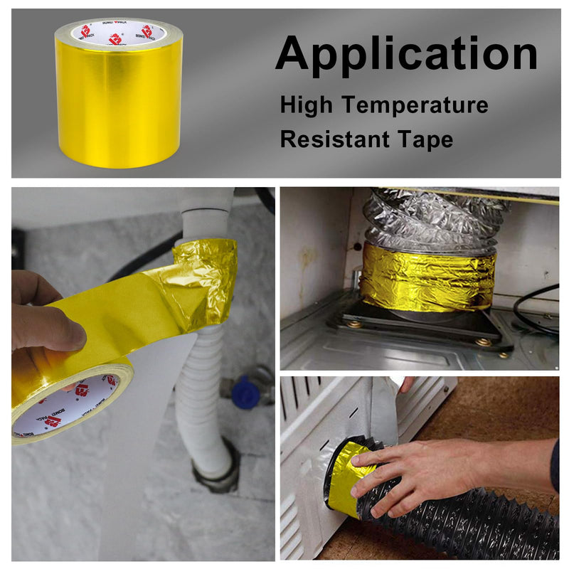 BOMEI PACK Aluminum Gold Foil Tape Heavy Duty,HVAC Sealing & Patching Hot Cold Air Duct Tape Aluminum Foil Tape for Pipe, Metal Repair,HVAC,Insulation (4 Inch) 4 Inch