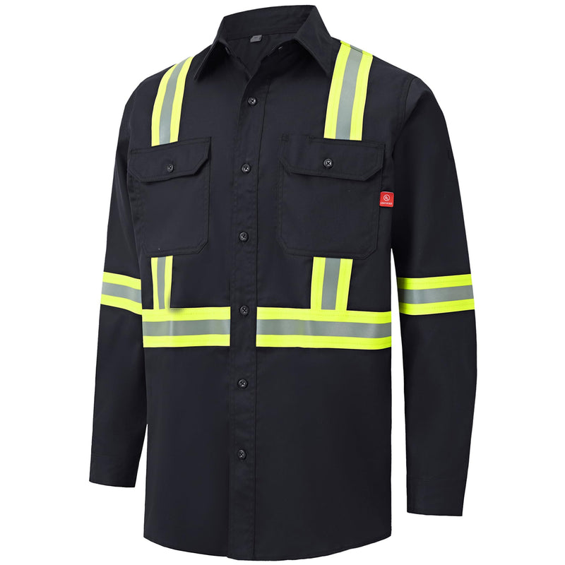 Hi Vis FR Shirt for Men 6.5oz Flame Resistant Class 3 Men's Reflective Safety Welding Shirts NFPA 2112/CAT2 Black Large