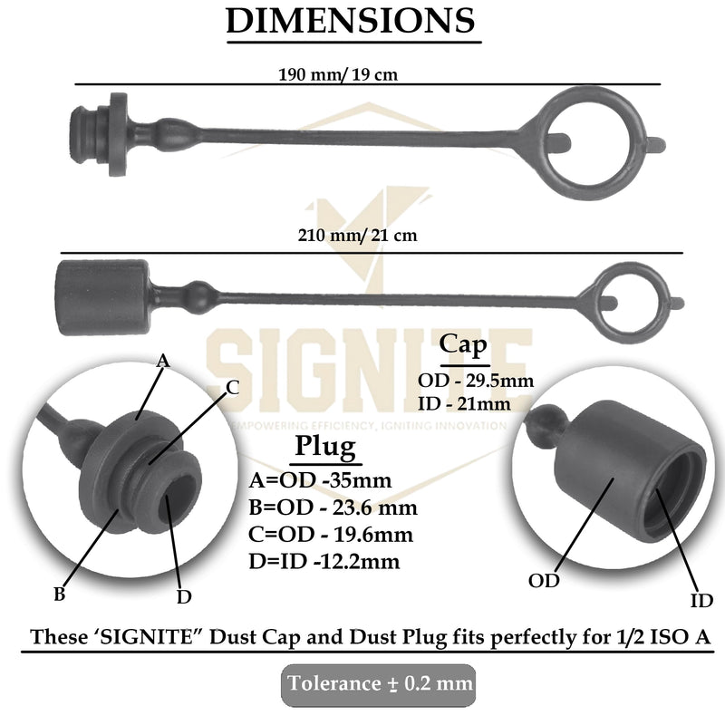 [Australia - AusPower] - 2 Set,1/2 Tractor Hydraulic Coupler Male Dust Cap and Female Plug Cover,ISO A Hydraulic Quick Disconnects Port Plug Fittings By Signite (Black) Black 