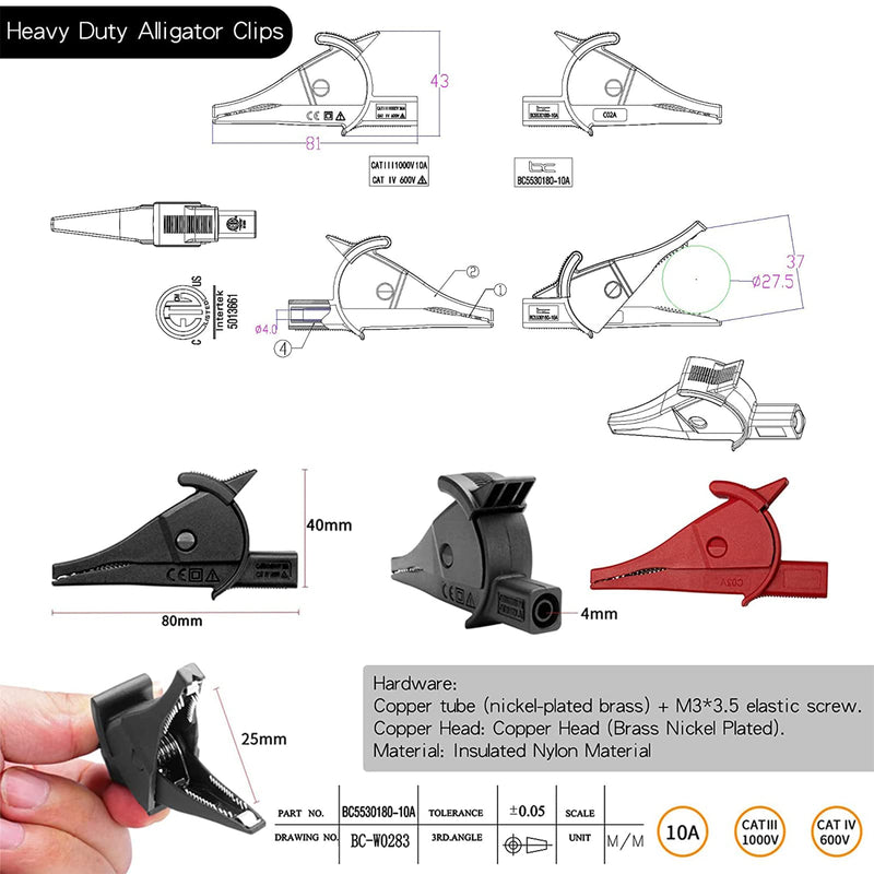 [Australia - AusPower] - 24 Pcs Multimeter Test Leads Set with Alligator Clips, insulation piercing test clip and Test Probes 1000V 10A CAT III for Fluke, KAIWEETS, INNOVA Multimeter, Voltmeter, Clamp Meter 24 