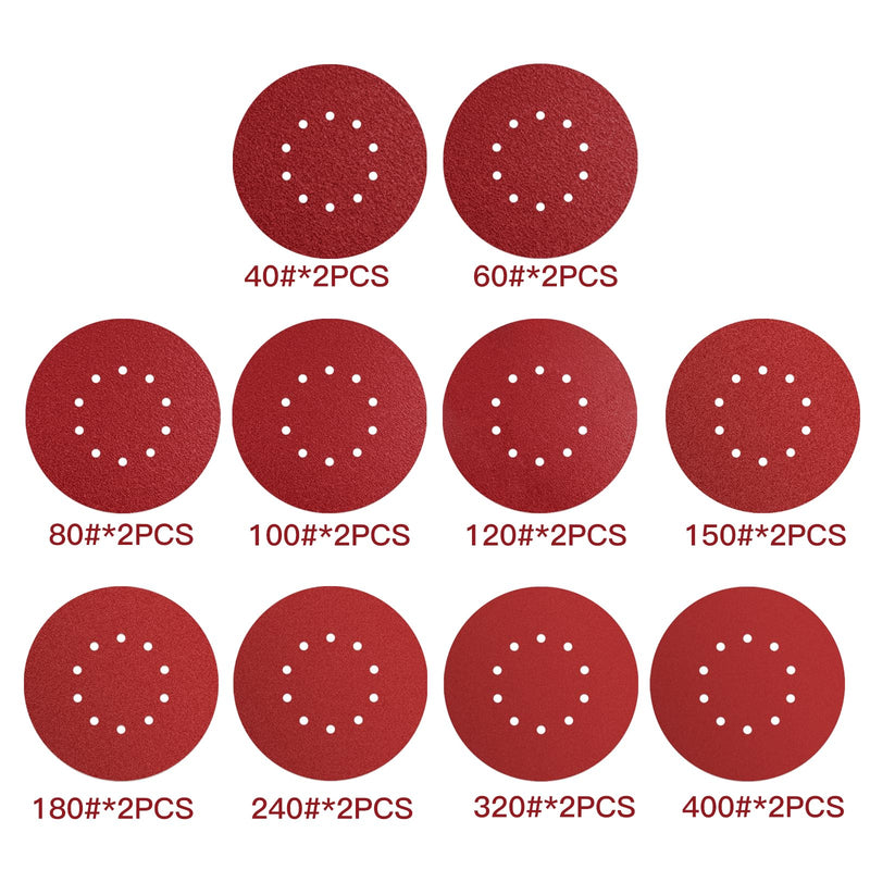 [Australia - AusPower] - ZHJAN Pack of 20 Sanding Discs, 225 mm/9 inch/10 Hole Velcro Sandpaper Set, 2XP x 40/P60/P80/P100/P120/P150/P180/P240/P320/P400 for Drywall Sanders, Ceiling Sanders, Sanding Discs ZHJAN Pack of 20 drywall sander sanding discs 