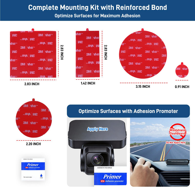 6 Pack Double Sided Adhesive Pads Dash Cam Mount Replacement 1.42" × 2.83" Rectangle, Made with 3M GPH-160 Adhesive Heavy Duty Heat Resistant Pads for Windshield Dashboard, Promoter Wipes Included 1.42" x 2.83" Rectangle