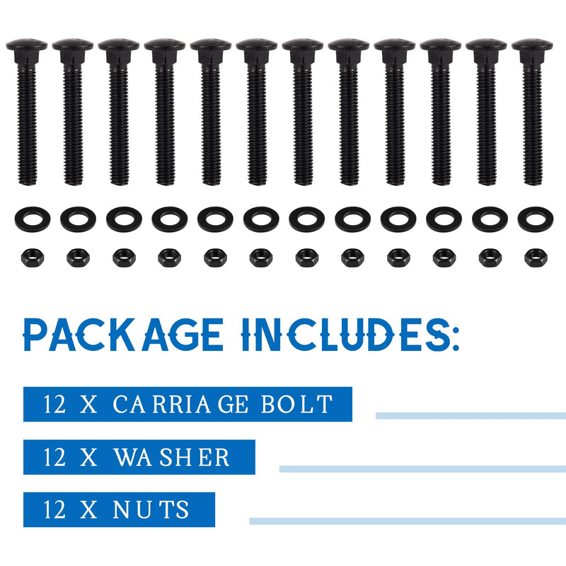 [Australia - AusPower] - Zonon Carriage Bolt Kit Galvanized Carriage Bolt Set Includes Rust Resistance Bolts Washers and Nuts for Fastening Accessories (12 Sets,Black,1/4 x 1-1/2 Inch) 1/4 x 1-1/2 Inch Black 12 