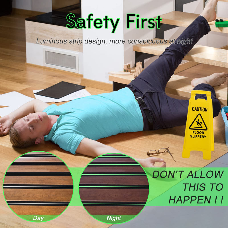 S&X Heavy Duty Anti Slip Tape 2 Inch x 60 Ft with Glow in The Dark Strip - Durable Grip Tape for Stairs, Outdoor Non Slip Stair Tread Non-Skid Safety Tape 2" X 60' Black/Glow-in-the-Dark