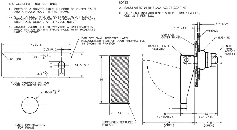 [Australia - AusPower] - Southco Inc 19-81-10 Swell Latch 1.09 Handle Length, Frame Thickness Up to .13 