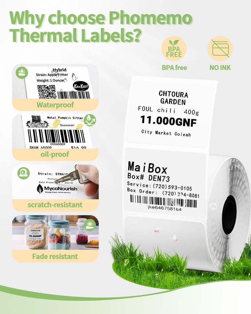 3 Roll Thermal Labels Compatible with Phomemo M110/M221/M220/M120/M200/M110S label pirnters,1.57"x1.18"(40mm*30mm),Multi-Purpose Labels for Barcode, logo,bussiness,Black on White,230 Labels/Roll 1.57"x1.18" Square