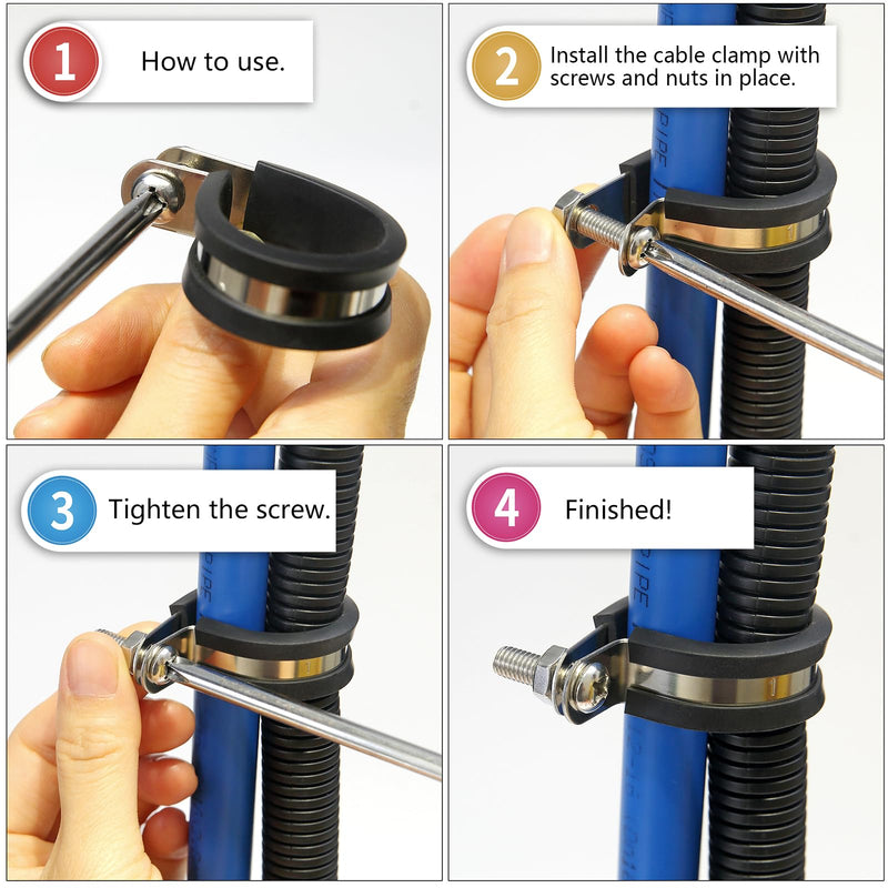 [Australia - AusPower] - 50 PCS 1/2 Inch Cable Clamps, 304 Stainless Steel Cable Clamps, Insulated Clamp, Hose Clamp, Pipe Clamp, Sturdy Clamp, and Wire Clamp by RTHIEAI 50 pcs 