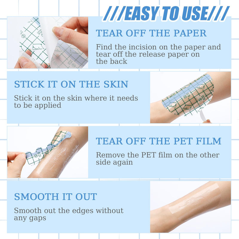 Nuanchu 100 Pieces Transparent Adhesive Bandage Waterproof Adhesive Skin Dressing Tape Transparent Film Dressing Bandages Clear Cover up Tape Retention Waterproof Cover for Swimming