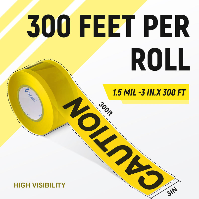 TopSoon Non-Adhesive Yellow Caution Tape 3-Inch by 300-Feet Roll Highly Visible Barricade Tape Weatherproof Safety Barrier Tape Caution Tape, 300 Feet