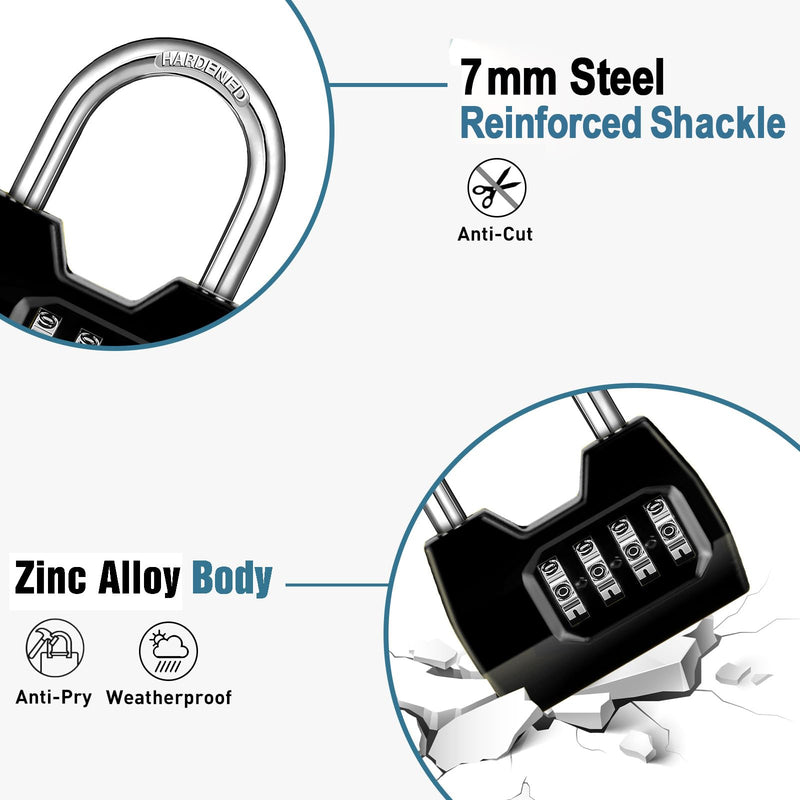 [Australia - AusPower] - 1 Pack disecu 4-Digit Combination Lock, Waterproof Outdoor Padlock for School Gym Locker, Fence, Gate, Shed, Storage Unit (Black) 1 Pack Black 