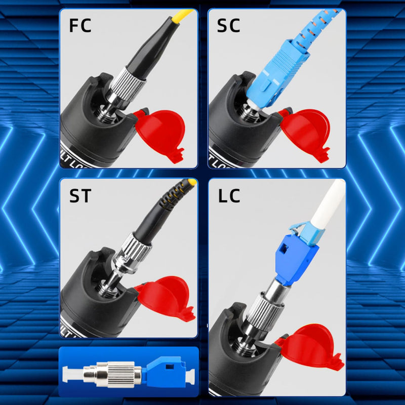 [Australia - AusPower] - Fiber Optic Cable Troubleshoot Kit - 50Km VFL Fiber Optic Visual Fault Locator, SM FC - LC Adapter, LC/SC/ST/FC Coupler, 2 Cleaners, 3 Kind Dust Cap and 3 Short Patch Cords Black & Red 