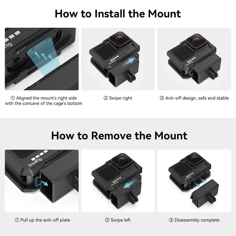 [Australia - AusPower] - SmallRig Hero12 / Hero11 / Hero 10 / Hero 9 Black Cage for GoPro, with 2 Cold Shoe Mount for GoPro Light Mod and Common Microphone, Led Video Light - 3083C 