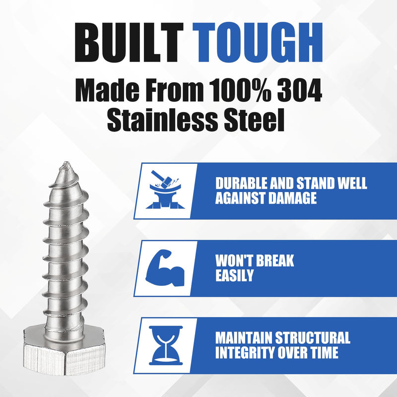 [Australia - AusPower] - Zonon 50 Pcs 1/4" x 1" Hex Head Lag Screws 304 Stainless Steel Lag Bolts Heavy Duty Hexagon Head Wood Screws 1/4" X 1" 