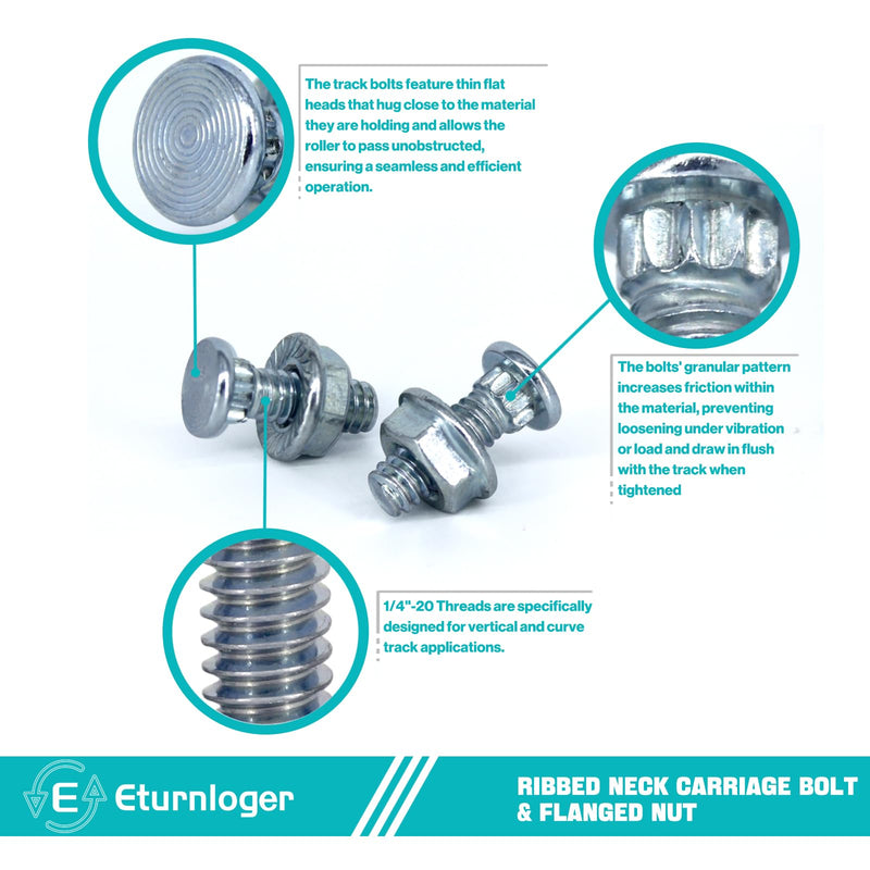 [Australia - AusPower] - 1/4" x 3/4" Flat Head Carriage Bolts with Knurled Neck,Zinc Plated Carriage & Coach Bolt with Ribbed Neck,Flathead Plow Bolt Ribbed Shank for Vertical/Curve Track & Extension Ladder Systems (25 Sets) 