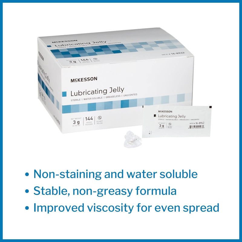 [Australia - AusPower] - McKesson Lubricating Jelly - Water Based Non-Sticky, Non-Greasy Lubricant Gel - Sterile, Water Soluble, Medical Grade - Individual Packets, 3 g, 144 Count, 1 Pack 144 Count (Pack of 1) 