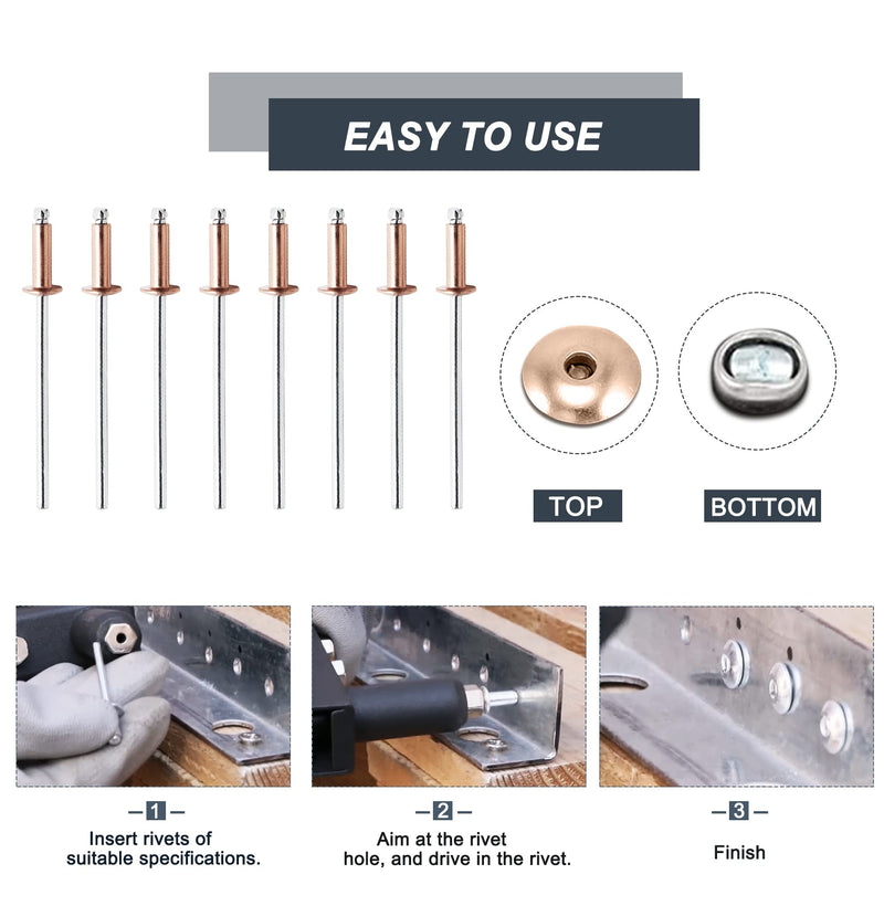 [Australia - AusPower] - 1/8" x 1/2" Red Copper Pop Rivets Assortment - 60Pcs, Aluminum Rivets Metal Blind Rivets Kayak Rivets Tool Marine rivet fasteners for Boat 1/8" x 1/2" Red, 60pcs 