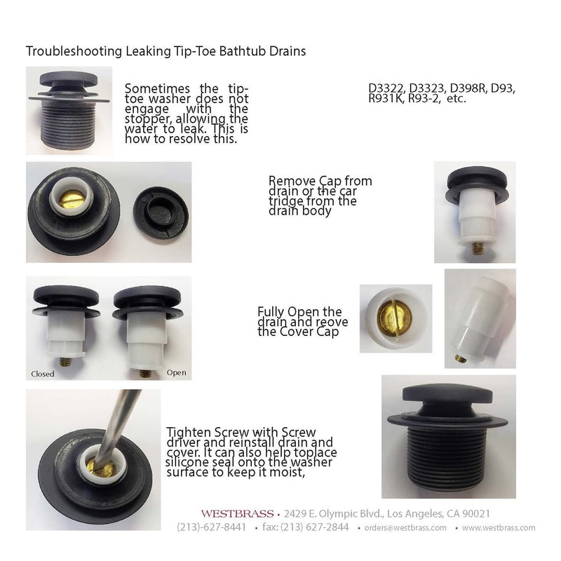 Westbrass 593144-01 Black 1-1/2" Tubular Tip-Toe Bath Waste Drain Kit, Polished Brass 1-Pack
