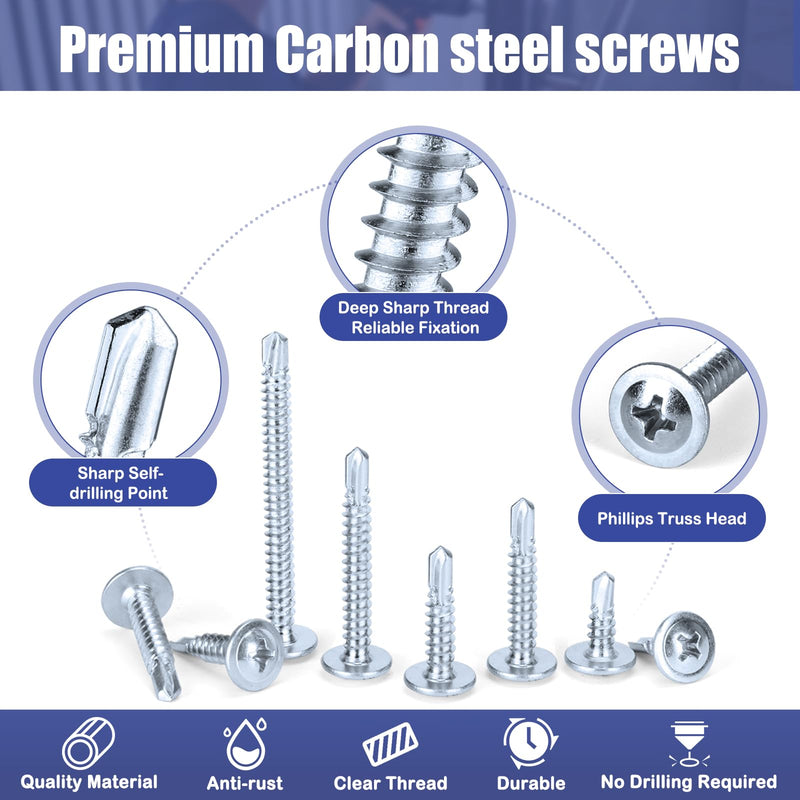 [Australia - AusPower] - 140 Pcs #8 Self Tapping Screws for Metal, Sheet Metal Screws Assortment Kit, Modified Truss Head Zinc-Plated Steel Screws, includes 5 Size (1/2in, 3/4in, 1-1/4in, 1in, 2in) 