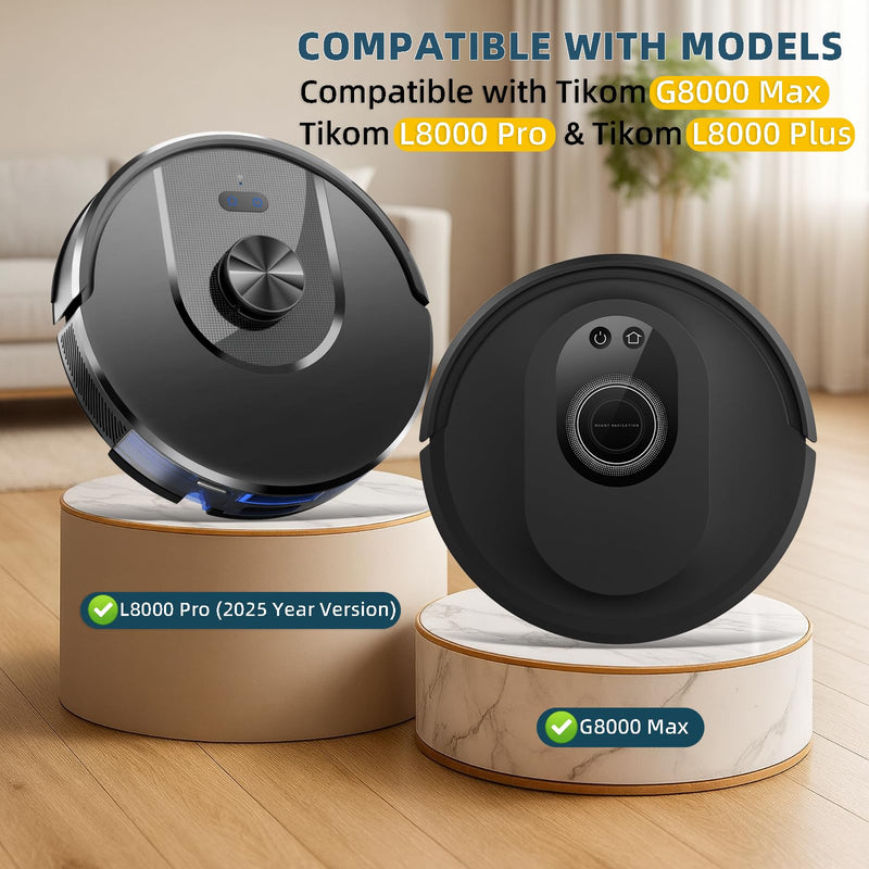 [Australia - AusPower] - 20-Piece Accessories Kit Compatible with Tikom G8000 Max / L8000 Pro (2025 New Vision) / L8000 Plus Robot Vacuum Replacement Parts, Includes 2 Main Brushes, 6 Side Brushes, 6 HEPA Filters, 6 Mop Pads 