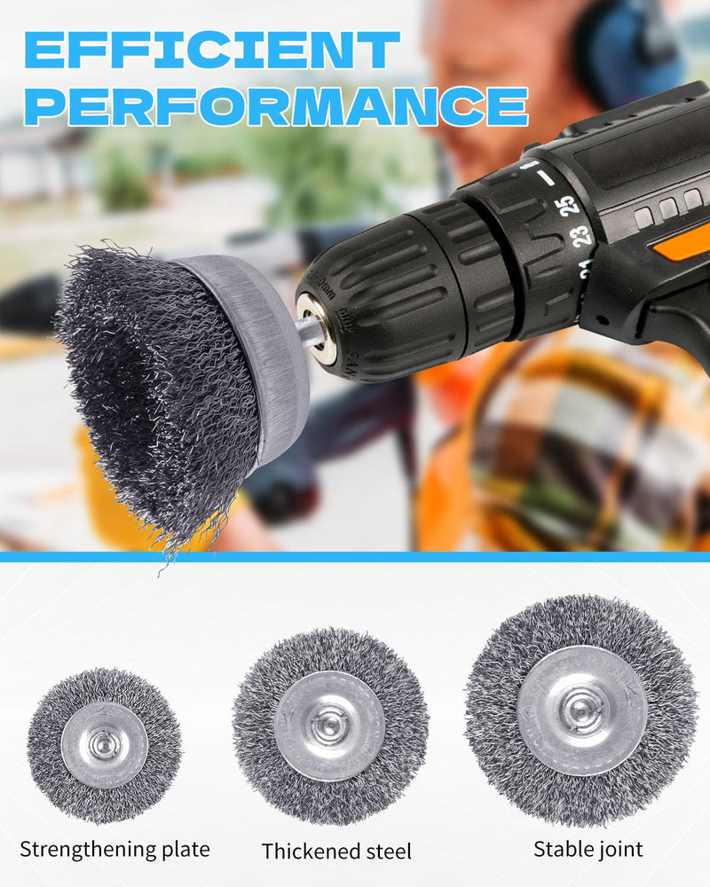 Rocaris 7 Pack Carbon Steel Wire Wheel Brush, Cup Brush, Wheel Brush, Pen Brush Set with 1/4-Inch Round Shank for Rust Removal, Corrosion and Scrub Surface