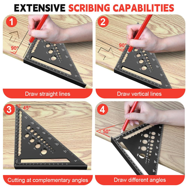 [Australia - AusPower] - flintronic Carpenter's Square Set, 2 Pieces Multifunctional Try Square, 18 cm + 30 cm, Aluminium Ruler Angle Guide Including Flat Carpenter's Pencil for Measuring Angles and Marking Drill Holes 