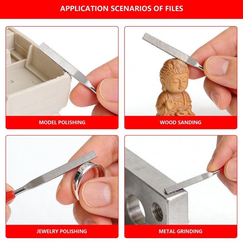 Mini Diamond Needle Files Set 2 x 100 mm for Metal/Wood Pack of 10 | Fine, precise, 2 x 100 mm; for wood/metal/jewellery/model building/3D printing; non-slip handles; for detailed work