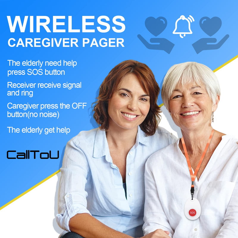 [Australia - AusPower] - CallToU Wierless Caregiver Pager Call Button Emergency Button Systems Call Bell for Elderly/Visually Impaired/Patients/Disabled Elderly Monitoring (600+ ft) CC06 1-1 US 