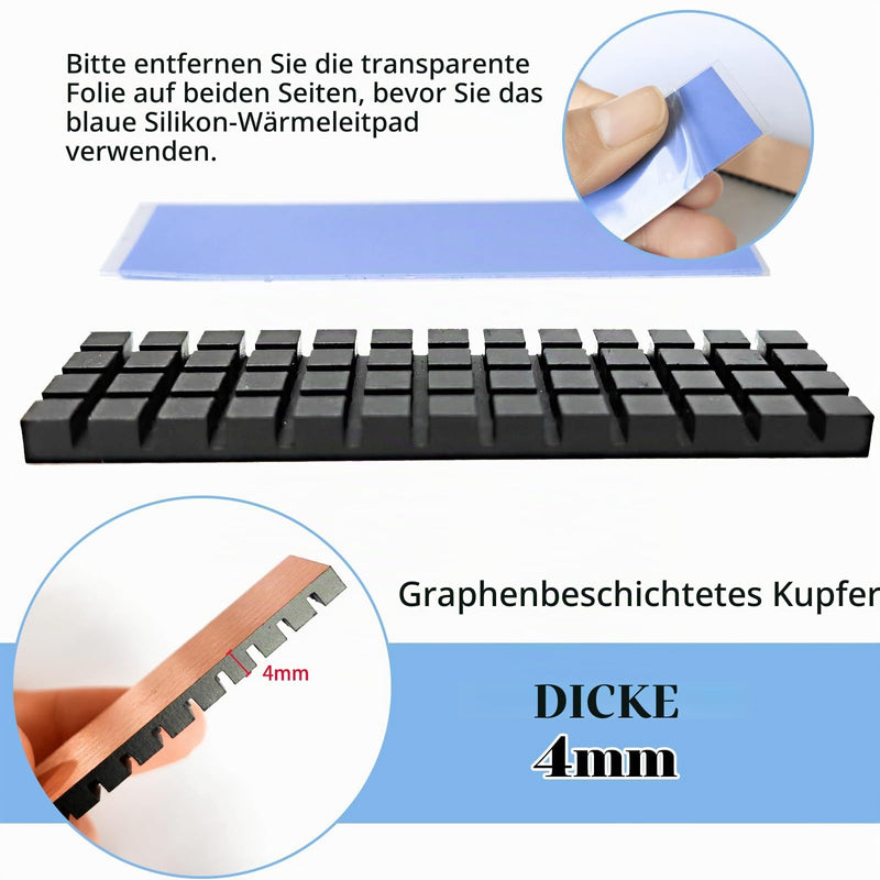 M.2 Heatsink 70×20×4mm Copper with Graphene Coating 2280 SSD | M.2 heatsink pure copper with graphene coating with silicone-based thermal pad for cooling 2280 SSD NVME laptops Épaisseur 4mm