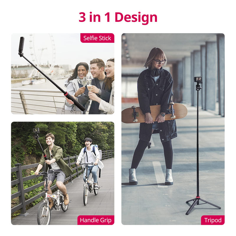 [Australia - AusPower] - 59in Selfie Tripod for Camera Gopro - ULANZI MT-71 Invisible Long Extendable Selfie Vlog Handle Portable Lightweight Tripod Stand 7 Sections for Gopro Hero 11 10 9 8 7 Black/insta360 One DJI Action 