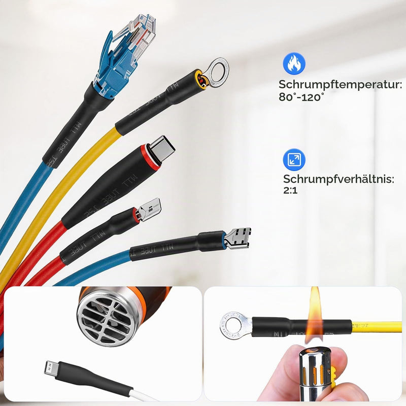 Oderra 900 x Black Heat Shrink Tubing 12 Sizes | Electrical Cable Insulation Heat Shrink Tubing 2:1 Contraction Ratio Cable Protection