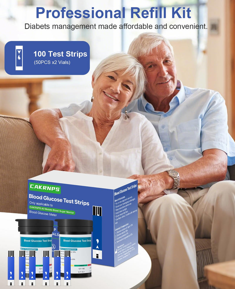 Blood Glucose Test Strips, 100 Count for Diabetes, Accurate, Auto Code, Compatible with All CAKRNPS Glucometer for Easy Blood Sugar Testing (No Monitor)