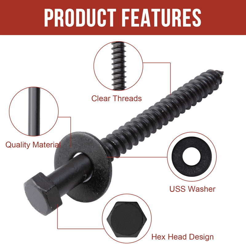 1/2" x 3-1/2" Lag Bolts (25 PCS) Black Lag Screws for Wood, Double Anti-Rust Coatings, Heavy Duty Hex Head with Washers 1/2"x3-1/2"