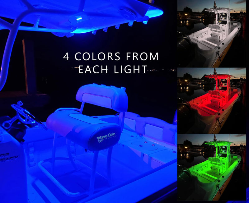 Wave One Marine 4" LED RGBW Surface Mount Courtesy Internal Driver Mount Boat Light | RV Accent | Interior Exterior Deck Transom Cockpit T Top | Waterproof IP67 (4" Round Edge) 4 Inch