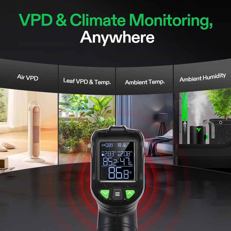 [Australia - AusPower] - VIVOSUN VPD Thermometer, Handheld Environmental Monitor, Precision Infrared Laser Thermometer Gun with Adjustable Emissivity, Leaf VPD and Temperature Monitoring for Plants, Grow Tents, HVAC 