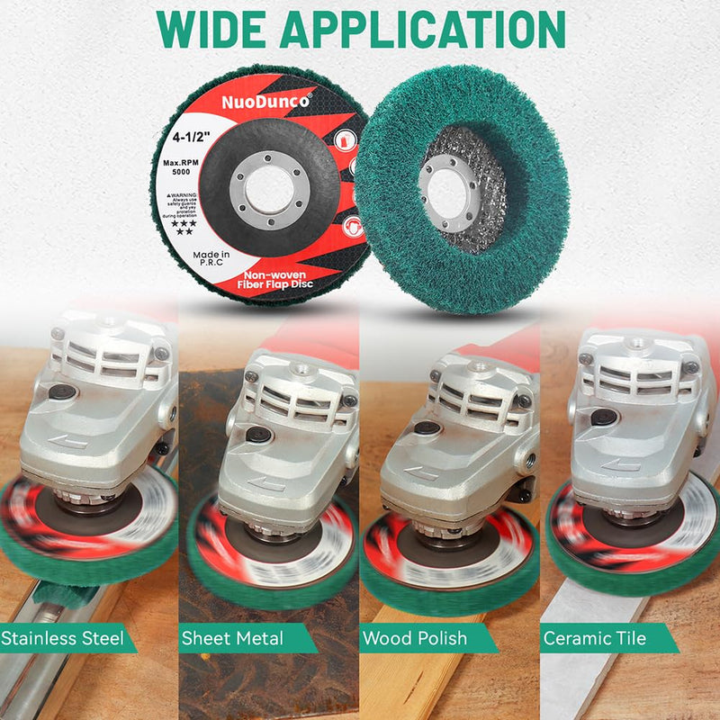 10Pcs 180 Grit Scour Flap Disc 4 1/2 Inch Angle Grinder Attachment Coarse Sanding Disc Paint Rust Remover Wire Brush Metal Polishing Wheel Green 180 Grit - 10Pcs