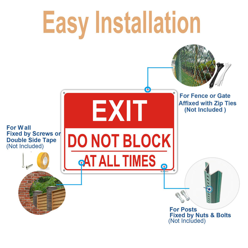 Amexiu Fire Exit Sign with Arrows, Emergency Exit Do Not Block Signs, 10 x 7 Inches, Fade Resistant&Rust-Free Aluminum,4Pack 4PACK